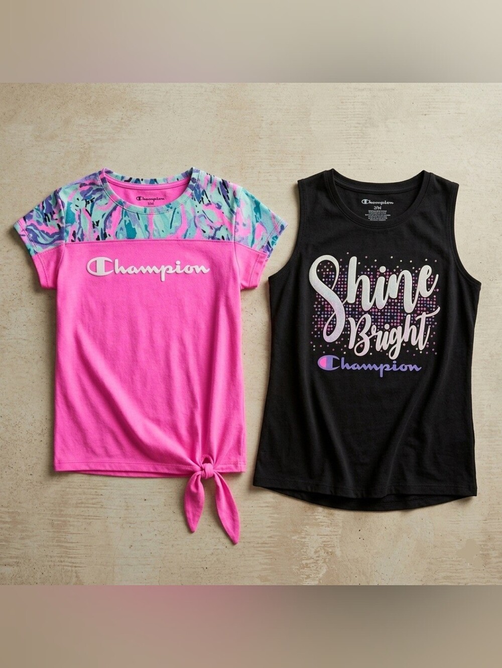 Champion 2 Piece Set Athletic Shirt Tank Top Girls Size 5 - 6 Pink Black